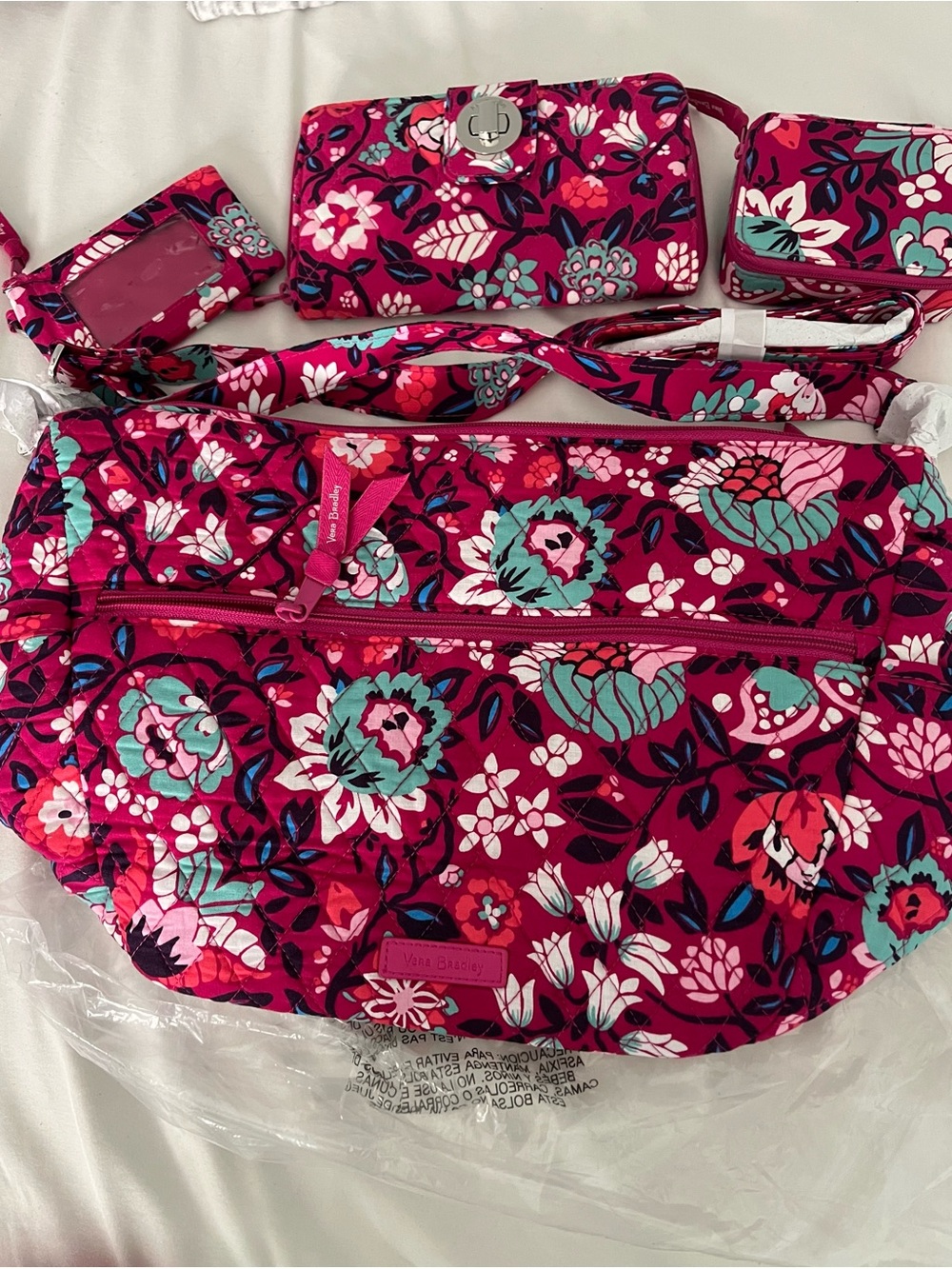 Vera Bradley Pink Floral Quilted Crossbody Bag with wallet, pill holder ,and ID